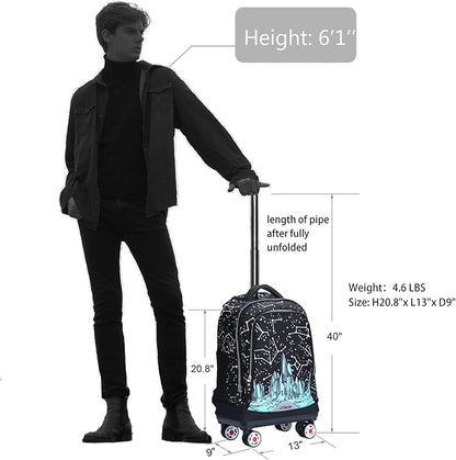 UNIKER Rolling Backpack with Wheels for Travel, Roller Backpack for Women, Wheeled Laptop Bag Fits 15.6 Inch Notebook