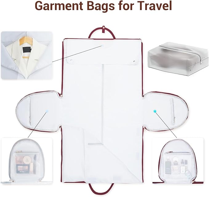 Garment Bags for Travel, Convertible Suit Travel Bag for Women, Stylish Carry On Garment Bag with Toiletry Pocket, Shoulder Strap and Shoes Compartment, 2 in 1 Foldable PU Leather Duffle Bag, Sangria