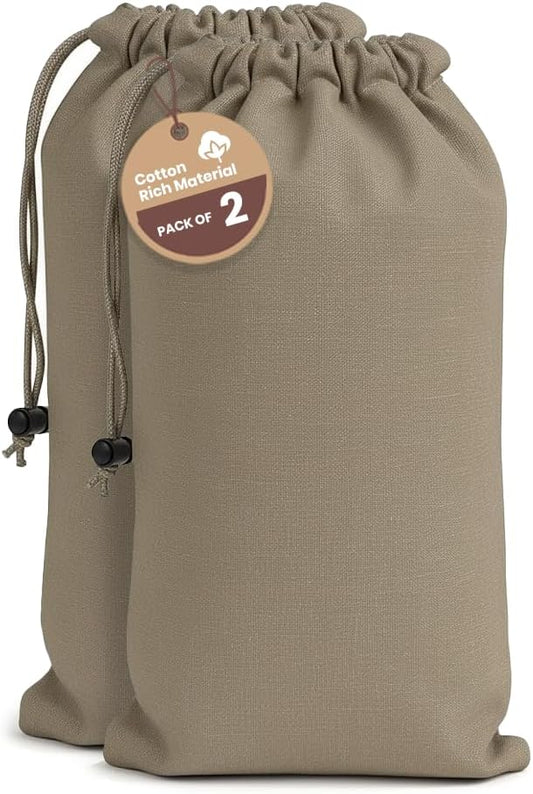 LFH Cotton Rich Shoe Storage Bags with Drawstring, Dustproof Breathable Reusable Organizer, Perfect For Travel, Dorm, Hotel, College, Gym, Easy to Carry, Machine Washable 8"x17" (Pack of 2) - Chambray