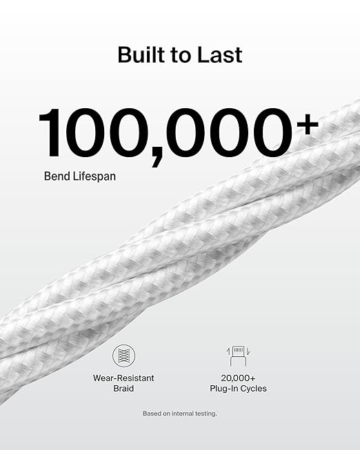 Belkin USB A to USB C Cable 2-Pack, 9.9ft, 15W - Type C Charger, iPhone Charger Cord, Soft, Braided, Flexible for iPhone 17 & 16, Galaxy S25, Pixel 10, iPad Pro, Airpods Pro, Switch & More - White