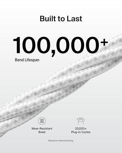 Belkin USB A to USB C Cable 2-Pack, 9.9ft, 15W - Type C Charger, iPhone Charger Cord, Soft, Braided, Flexible for iPhone 17 & 16, Galaxy S25, Pixel 10, iPad Pro, Airpods Pro, Switch & More - White