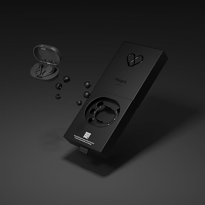 Hears Ear Plugs for Noise Protection - Patented Concert Earplugs, 20dB SNR Sound Reduction, Hypoallergenic Ear Plugs for Sleeping Noise Cancelling with 4 Ear Tip Sizes Included - Jet Black