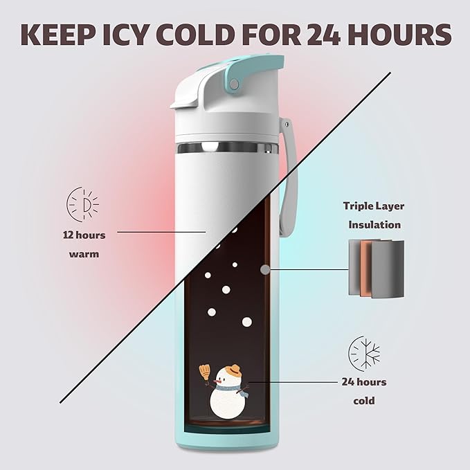 OISIZ Insulated Water Bottle 24 oz with 2 in 1 Spout and Straw Lid,One Click Safety Lock,100% Leakproof,Keep Cold 24H,Vacuum Stainless Steel Water Bottle for School,Travel and Sports,Dishwasher Safe