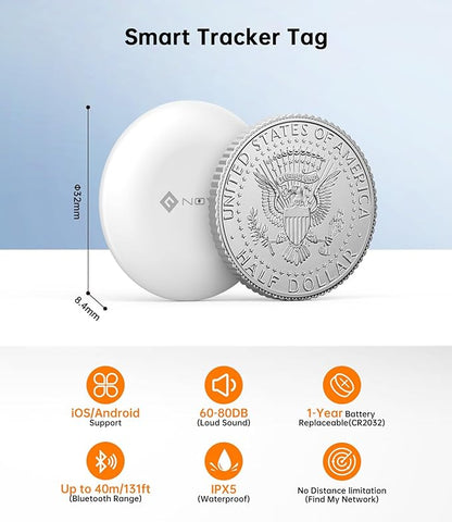 NOVOO Air Tracker Tags-4 Pack, Smart Bluetooth Tracker, Item Finder Works with iOS & Android, Trakcer Tag Locator for Keys, Wallet, Luggage and Bags, Replaceable Battery
