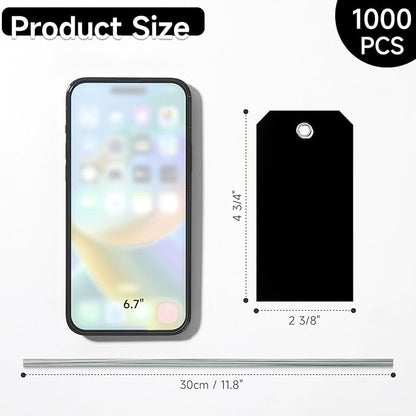 1000 Pieces Plastic Shipping Tags with Wire Labeling Tags Waterproof Hang Tags with Reinforcement Hole Writable Luggage tag Loops for Equipment Inventory Parts Garage (Black, 4 3/4" x 2 3/8")