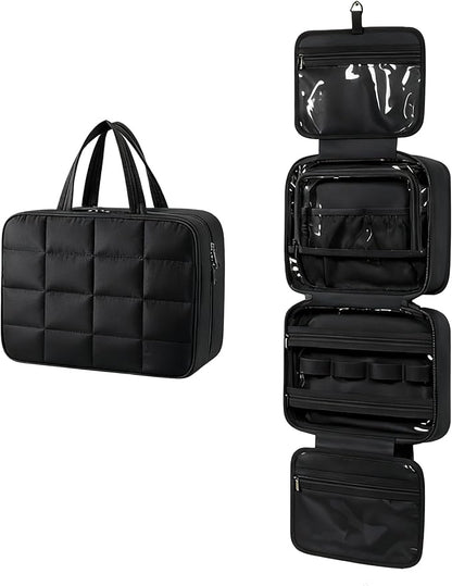 Travel Toiletry Bag for Women,Portable Hanging Travel Bag Cosmetic Jewelry Organizer,Makeup Bag for Toiletries,Full Sized Shampoo,Conditioner,Black