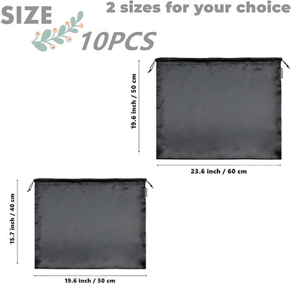 10 Pack Dust Bags for Purses and Handbags, Silk Dust Cover Storage Bag with Drawstring Travel Storage Pouch for Handbag Purse Shoes Boots (Black, 23.6 × 19.6 in)