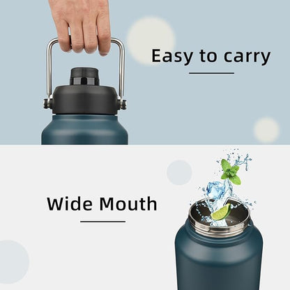 Jug with Handle,87 oz Insulated Water Bottle with Carrying Pouch, Double Wall Vacuum Stainless Steel Metal Bottle,Navy blue