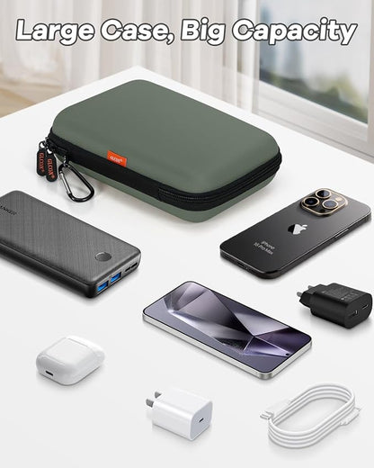 GLCON Large Classic Army-Green Case - Hard Shell Electronic Organizer Travel Carrying Case - Shockproof Electronic Accessories Storage Pouch Bag for Game Drive, Hard Disk, Power Bank, Charger