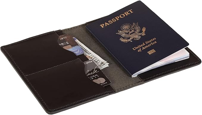 Passport Cover – Handmade Vintage Leather Travel Wallet Fits Standard Passports & 3.5" x 5.5" Pocket Notebooks – Slim Passport Holder with 2 Card Slots & Interior Pocket (Black)
