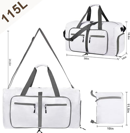 Dimayar 115L Travel Duffle Bag for Men Women - Foldable Duffel Bag with Shoes Compartment - Overnight Bags Waterproof & Tear Resistant(White)