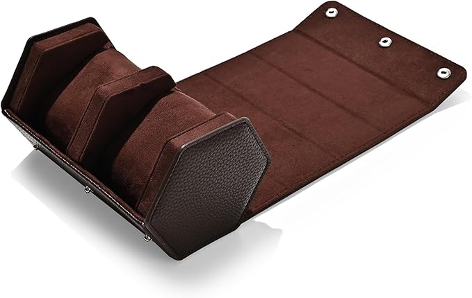 Oirlv Luxury Hexagonal Leather Watch Travel Case Watch Organizer Case for Men Portable Jewelry Storage Roll Organizer(2-Slot,Brown)