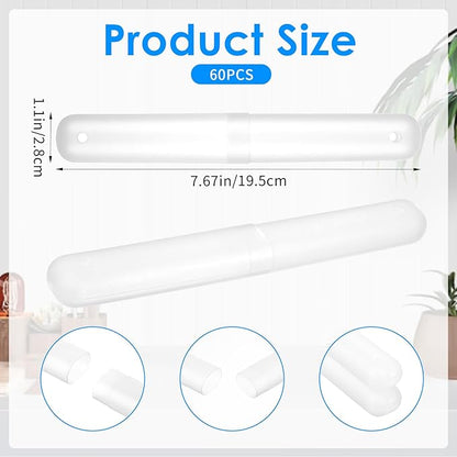 60 Packs Plastic Toothbrush Holders Bulk, Travel Toothbrush Case Covers with Ventilation Holes, 7.67 x 1.1 Inch White PP Material Toothbrushes Protectors for Home Camping Travel