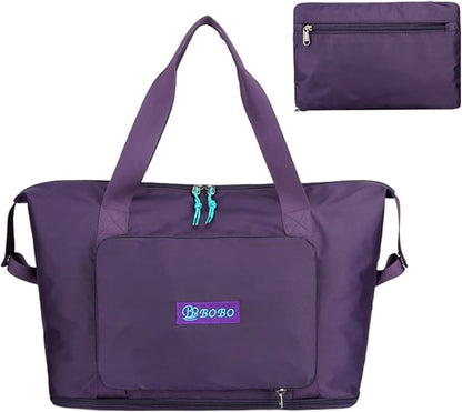 Expandable Travel Duffle Bag for Women Men, Lightweight Foldable Travel Tote Bags Gym Bag, Large Waterproof Carry On Weekender Overnight Bag with Wet Pocket for Workout, Fitness, Shopping Purple