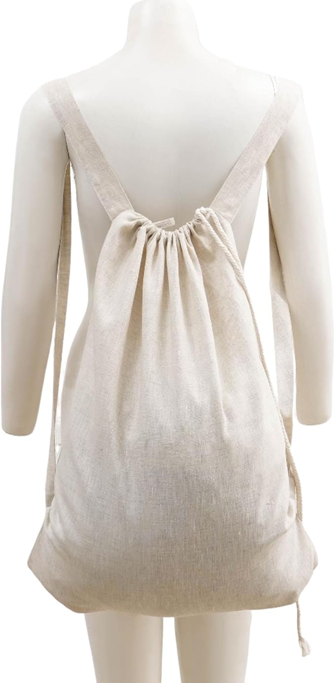 100% Pure Linen Travel Backpack Laundry Bags with Shoulder Straps 20x24in-Washable Drawstring Hanging Laundry Hamper Rxtra Large Portable Cloth Laundry Bag for Dorm College Military Gym-Linen