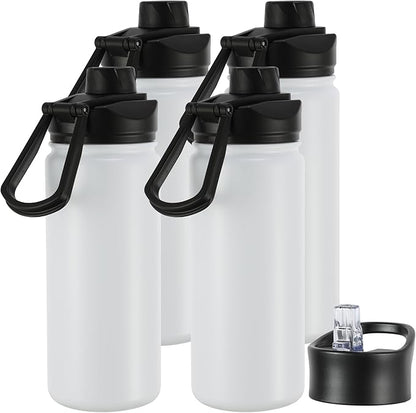 16 oz Insulated Water Bottle with Straw Lids, Stainless Steel Kids Water Bottles for School, Double Wall Vacuum Metal Water Bottle with Straw & Wide Mouth Lid, Polar 4 Pack