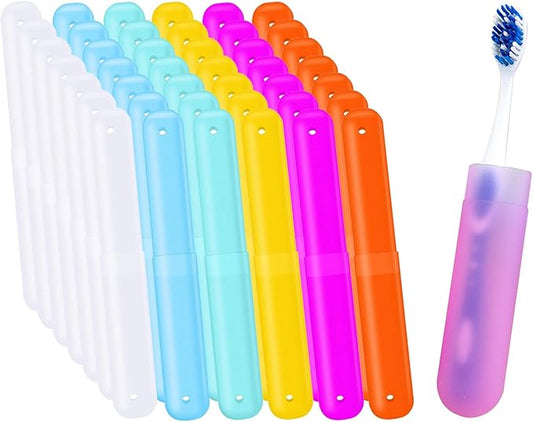 60 Pieces Travel Toothbrush Cases Holder Plastic Toothbrush Holders Portable Toothbrush Case Toothbrush Case Holders for Indoor Outdoor Travel Trip Home Camping School (6 Color)