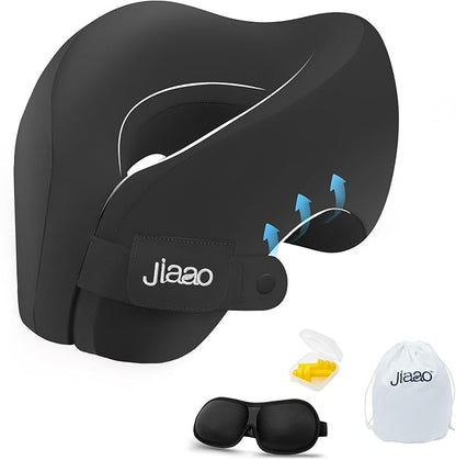 Upgraded Neck Pillow Airplane, Memory Foam Travel Neck Pillows for Long Flight, 3D Eye Masks, Ear Plugs and Portable Drawstring Bag, Napping Pillow for Home, Road Trips, Sleep Rest and Travel Use