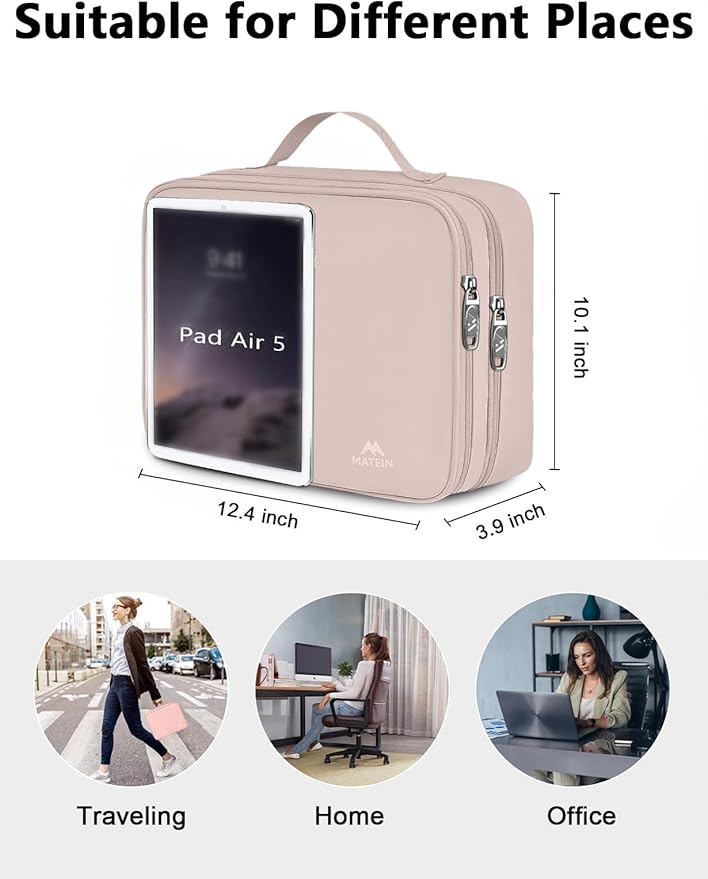 MATEIN Travel Cord Organizer for Women, Large Tech Storage Bag Water Resistant Electronic Accessories Case with Handle for Cord, Cables, Cellphone, Tablet (Up to 12.9inch), Powerbank, Soft Pink