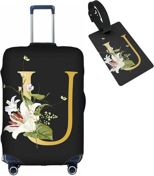 Decorative U Suitcase Protectors Elastic Washable Luggage Covers With Concealed Zippers For 18-32 Inch Luggage (Size M: Fits 22-24 Inch)
