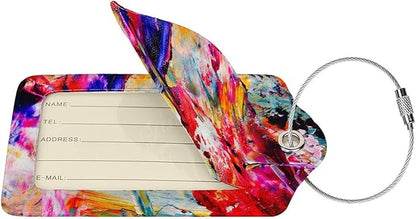 Red Oil-Painting Luggage Tags for Suitcases, Stylish Art Colorful Leather Bag Tag with Privacy Cover Stainless Steel Loop for Women Teen Girls Adults, 2-Pack Name Labels Tags for Baggage Backpack