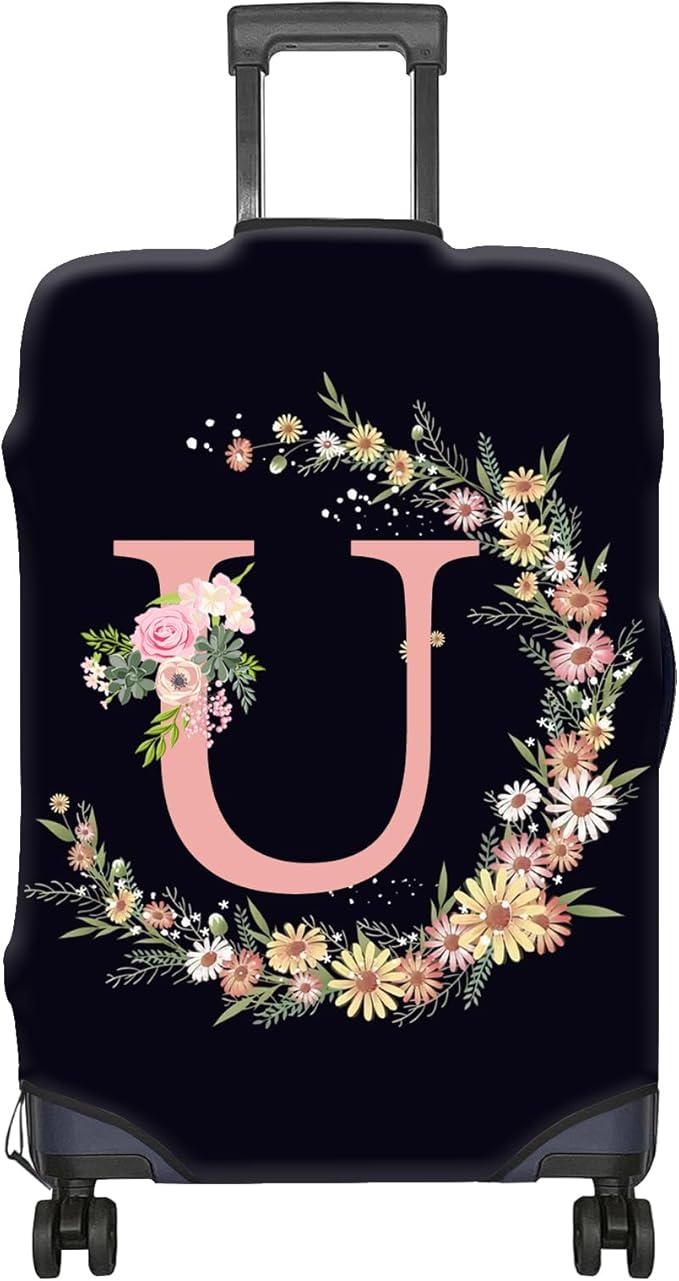 Luggage Suitcase Cover Protector Luggage Elastic Washable Baggage Covers Initial Cute Aesthetic for Unisex Women Girls Travel Trip L(26-29 inch)-Letter U