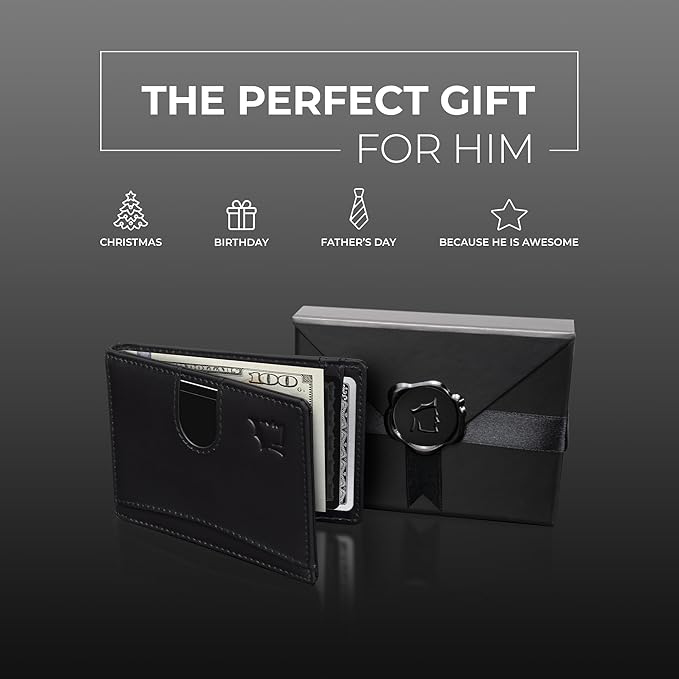 Kingly Cash Clip Slim Leather Wallet for Men with RFID Blocking & Money Clip - Minimalist Front Pocket Bifold Wallet Holds 12 Cards - Secure Card Holder with Easy Access Pull Tab