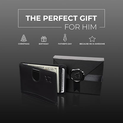 Kingly Cash Clip Slim Leather Wallet for Men with RFID Blocking & Money Clip - Minimalist Front Pocket Bifold Wallet Holds 12 Cards - Secure Card Holder with Easy Access Pull Tab