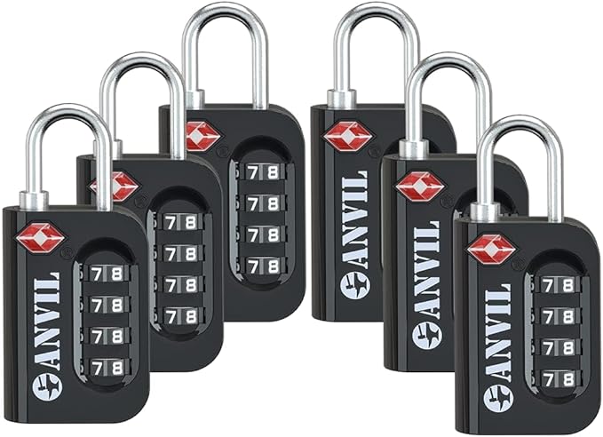 ANVIL TSA Approved Luggage Lock - 4 Digit Combination, 10,000 Combinations, Easy-Read Password Window, Travel Lock for Suitcases, Backpacks, Gym & Student Lockers, Baggage
