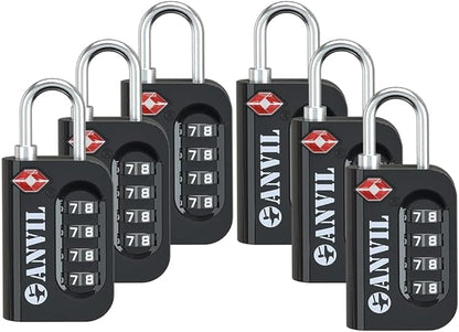 ANVIL TSA Approved Luggage Lock - 4 Digit Combination, 10,000 Combinations, Easy-Read Password Window, Travel Lock for Suitcases, Backpacks, Gym & Student Lockers, Baggage