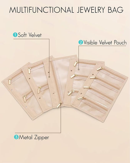 Vlando Jewelry Box for Girls Women,5 Pcs Jewelry Bags,Display Portability Jewelry Pouch Storage for Gem Diamond Necklaces Rings Earrings Bracelets