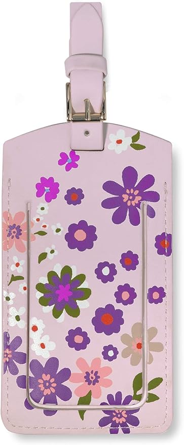 Kate Spade New York Vegan Leather Luggage Tag for Women, Pink/Purple Durable Suitcase ID Tag, Pacific Petals