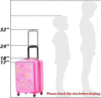 Redbaker 6 Pcs Kids Luggage Set 17 Inch Kids Rolling Luggage Double Pattern Suitcase for Girls Boys School Gift(Dusty Pink,Rainbow Style)
