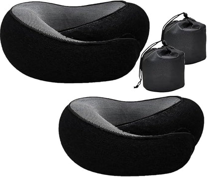 RURING Travel Pillows for Airplanes, Travel Neck Pillow Travel Pillow, Neck Pillow Airplane Memory Foam 360 Degree Support Stowable Pillows for Airplanes Offices and Cars 2PCS (Black)