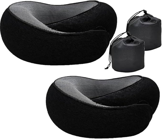 RURING Travel Pillows for Airplanes, Travel Neck Pillow Travel Pillow, Neck Pillow Airplane Memory Foam 360 Degree Support Stowable Pillows for Airplanes Offices and Cars 2PCS (Black)