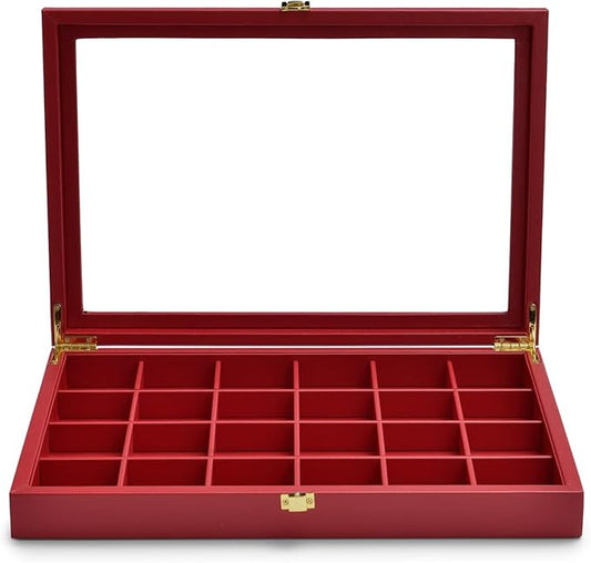 Oirlv Luxury Leather 24 Grid Jewelry Tray with Transparent Lid Earrings Rings Organizer Box Stackable Jewelry Box Drawer Inserts Women Gift