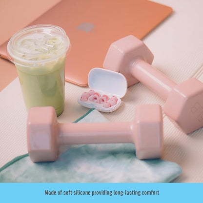 Hush Hoops Ear Plugs, Ultra-Soft Reusable Silicone Plugs with Horseshoe Shape for Comfort, Designed for Sleep and Sound Suppression, 17dB (NRR) Noise Reduction Rating, Pink, 1 Pair with Travel Case