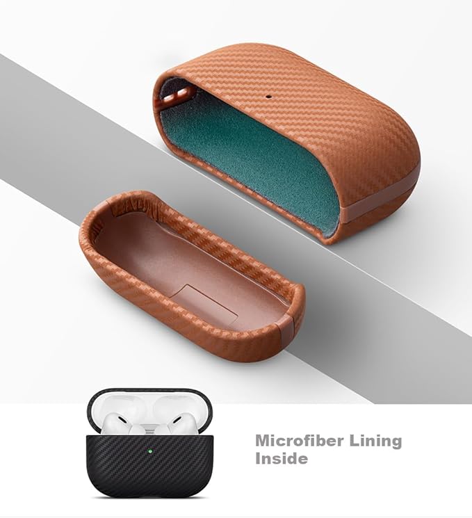 LOPIE Leather Case for AirPods Pro 2nd Generation - Handmade AirPods Pro 2 Case Cover - Made of Real Leather - Protective Hard Shell Cover - Carbon Fiber Style - Wireless Charging Compatible - Black