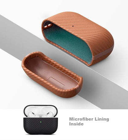 LOPIE Leather Case for AirPods Pro 2nd Generation - Handmade AirPods Pro 2 Case Cover - Made of Real Leather - Protective Hard Shell Cover - Carbon Fiber Style - Wireless Charging Compatible - Black