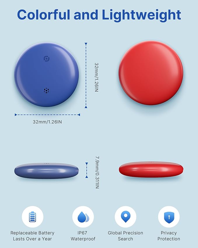 Air Tags Tracker 4 Pack:Bluetooth Item Finder Works with Apple Find My, iOS Only – Key Finder, Pet Tracker, Luggage Locator, Wallet & Backpack Tag – Replaceable Battery (Reef Accent Pack)