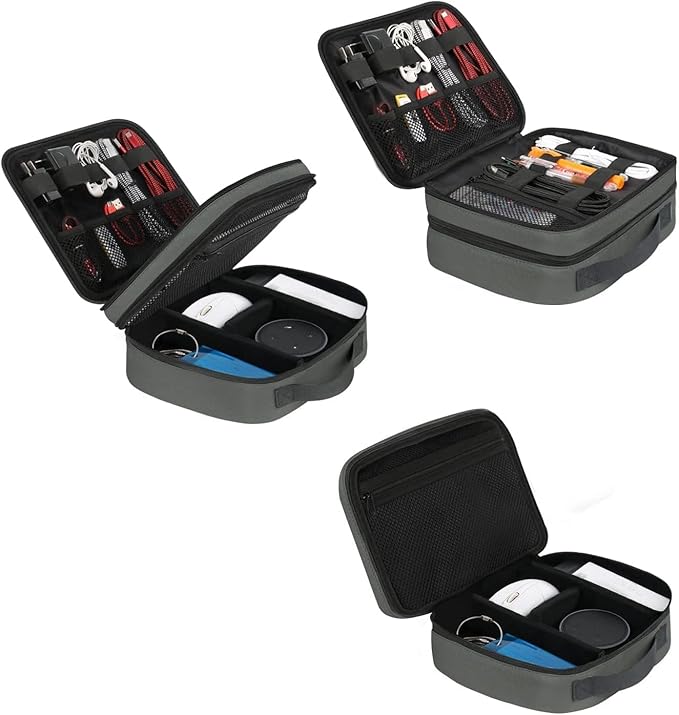 MATEIN Electronics Organizer Travel Case, Large Cable Storage Bag, Water Resistant Carrying Case with Handle, Tech Organizer for Tablet (Up to 12.9inch), USB Charger, Clipper, Grey