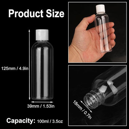 80 Pack 3.5 oz Plastic Bottles with White Top Caps, Clear Empty Bottles, Cosmetic Containers for Lotion and Shampoo, Travel-Friendly Bottles, BPA-Free for Liquids and Personal Care