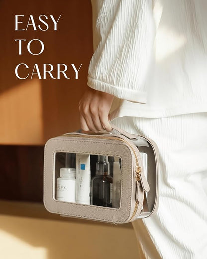 Clear Cosmetic Bag Set for Women Makeup Bag with Handle, 3 Pcs Travel Toiletry Bag Transparent Cosmetic Case Portable Make Up Organizer Bag for Essentials (Stone, Mini+S+L)