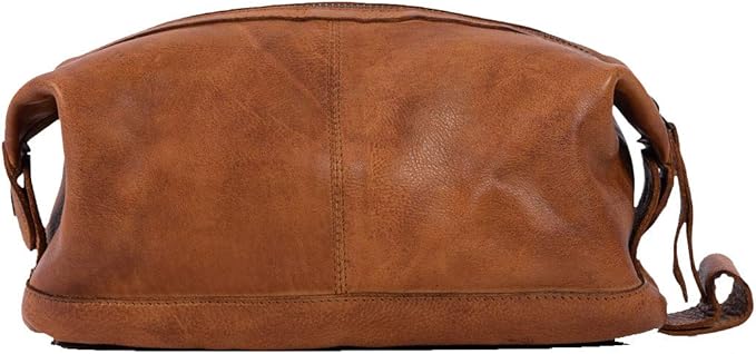 KomalC Premium Unisex Vintage Vanity Dopp Kit - Travel Toiletry Bag Shaving for Men and Women (Light Tan)