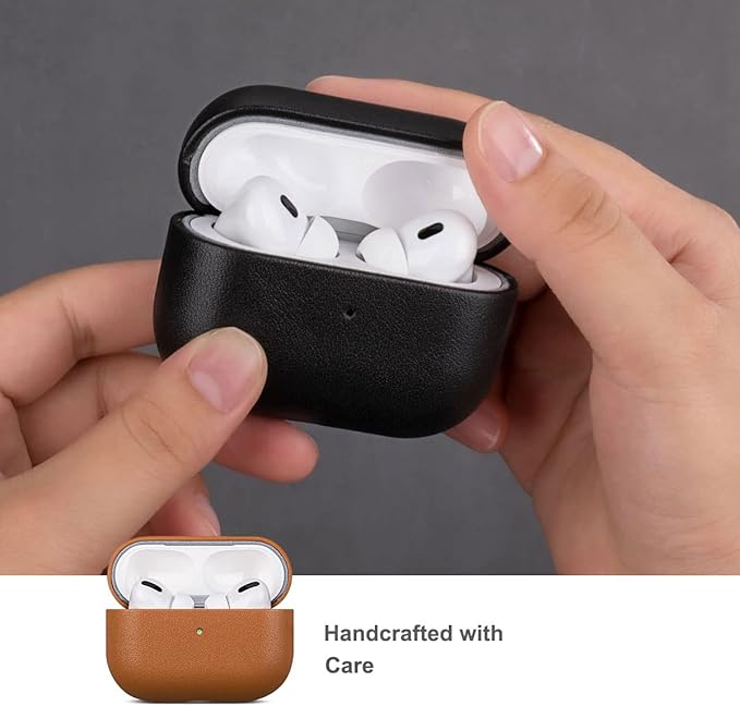 Lopie Handmade Series Cowhide AirPods Pro Case, Full Grain Leather, Shockproof, Dust/Dirt Proof - Light Brown