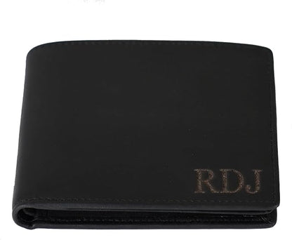 Custom Wallets For Men, Personalized Gifts For Men, Personalized Wallet For Men, Customized Engraved Full Grain Leather with RFID Blocking, Custom Gifts, Customized Wallets For Fathers Day (Black)