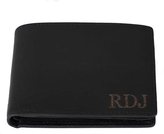 Custom Wallets For Men, Personalized Gifts For Men, Personalized Wallet For Men, Customized Engraved Full Grain Leather with RFID Blocking, Custom Gifts, Customized Wallets For Fathers Day (Black)