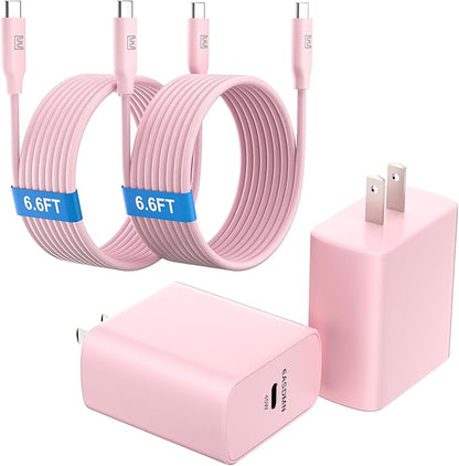 45W Super Fast Charger Type C, [2 Pack] 45 Watt USB-C Charger PD/PPS Wall Charging Block for Samsung Galaxy S25 Ultra/S24/S23 Ultra/S23+/S22 Ultra/S22+/S20 Ultra, Tab S8(Pink, with 2X 6.6ft Cable)