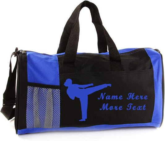 KishKesh Personalized Kids Sports Duffel Bag – Ideal for Martial Arts, Gym, Travel, Training & Workout for Female – Durable, Costumizable Name & Text – Blue, 18" x 10" x 8"