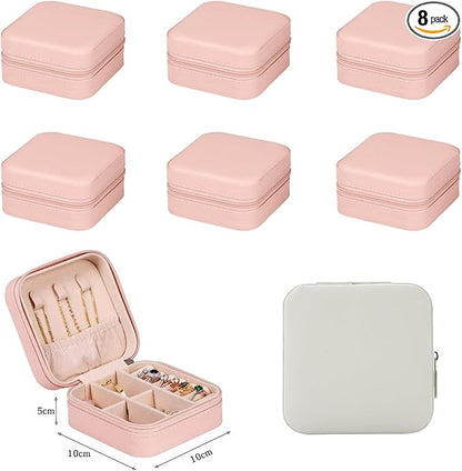 Bridesmaid Proposal Gifts Travel Jewelry Case Jewelry Travel Organizer Small Bachelorette party Jewelry Box Bridesmaid Gift Boxes Mini Storage Organizer Storage Box (8, White&Pink)